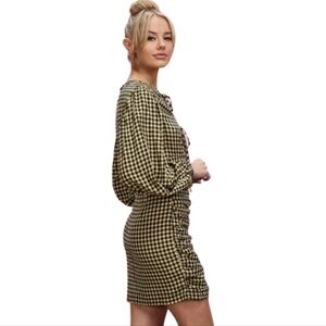 Topshop Yellow Gingham Ruched Mini Dress NWT | US 10 💛🖤